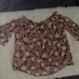 Jella Couture Brown and Cream Ruffled Blouse